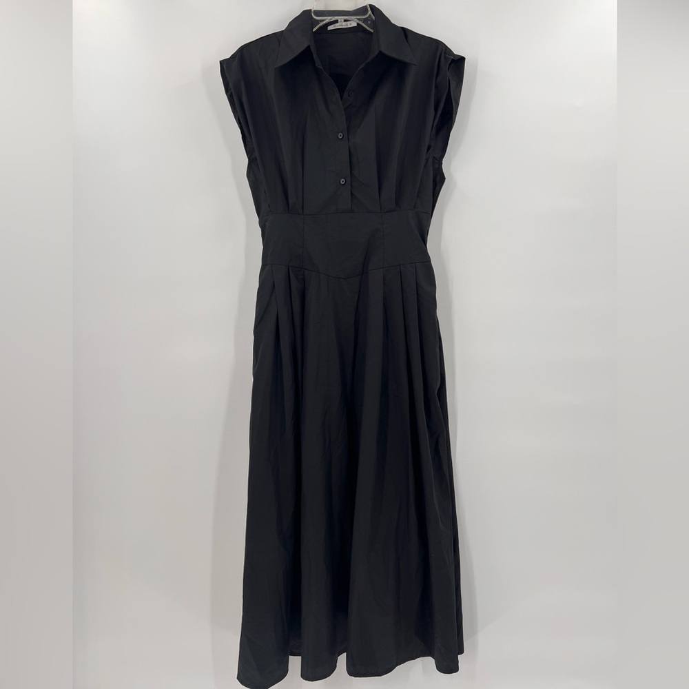 AEL Amy enjoy life midi black sleeveless dress medium NWOT